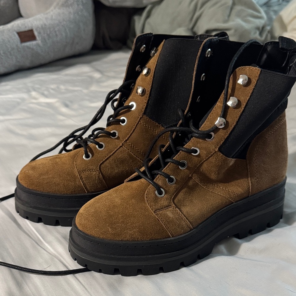 Marc Fisher Tan Suede Combat Boots